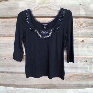 White House Black Market Embellished Neck Blouse
